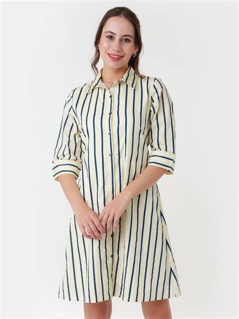 Buy White Striped Shirt Short Dress - Zink London