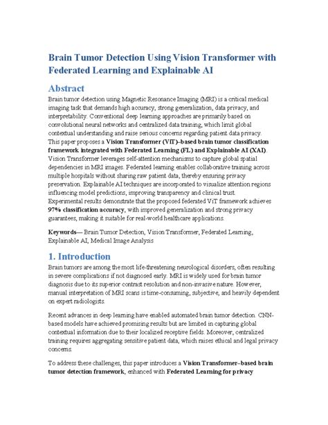 Brain Tumor Detection with ViT, Federated Learning & XAI - Studocu