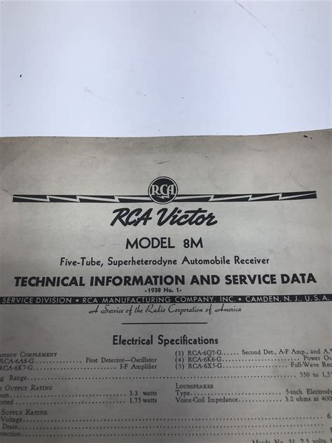 RCA Victor Model 8M Technical Info / Service Data | Ubuy India