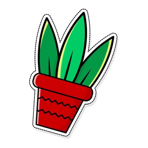 Cartoon plat bloeiende struik Groene plant in een rode bloempot Vector ...