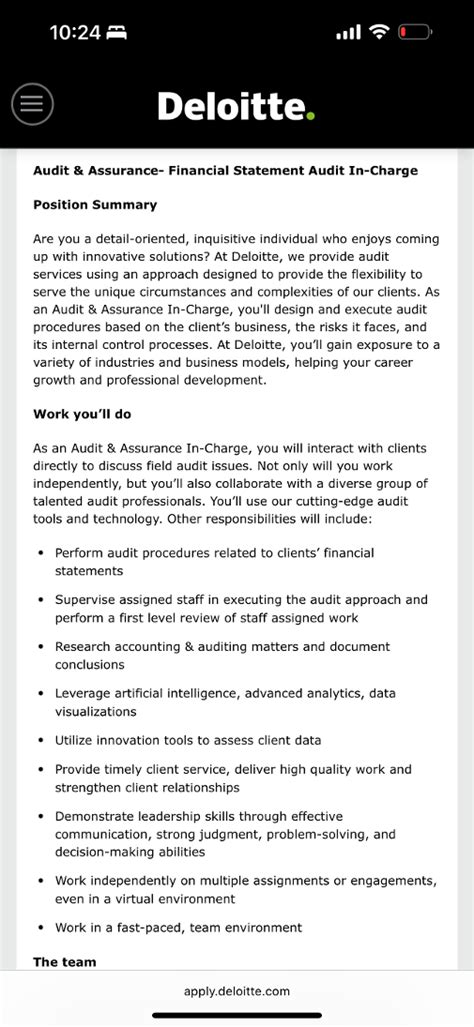 Deloitte in charge position. Is this basically a senior auditor? I ...