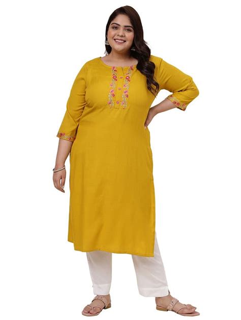 Buy SIRIL Women's Plus Size Cotton Embroidery Work Anarkali Kurta/Kurti ...