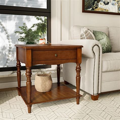 Amazon.com: Large End Table with Drawer and Storage Shelf, Solid Wood ...