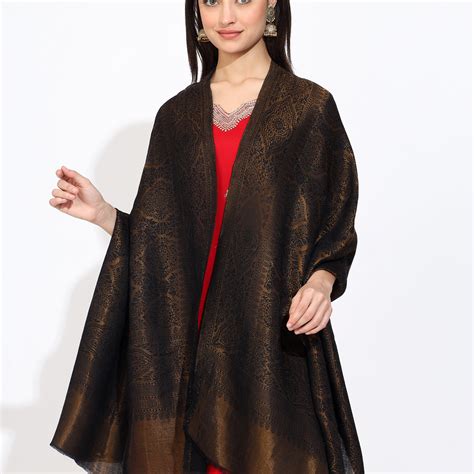 Buy Navy Blue Pashmina Stole Online | Self Zari Wool Wrap for Wedding ...