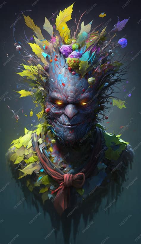 Premium AI Image | Digital painting of a man with leaves on his head ...