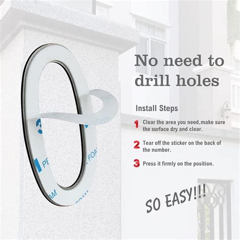 Buy 3 Inch House Numbers Sticker Stainless Steel, Self-Stick Metal ...