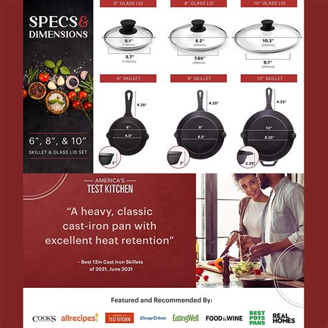 Buy Cuisinel Cast Iron Skillet with Lid Set of 3 Kitchen Cookware Pre ...