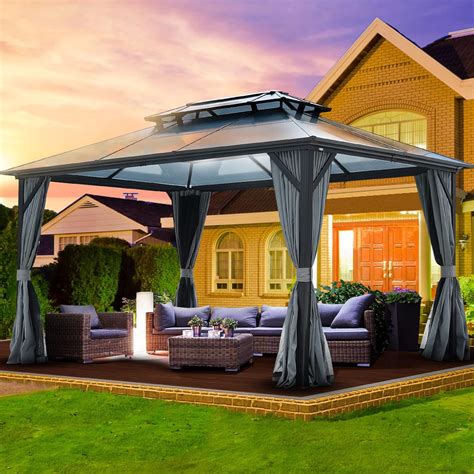 NOBLEMOOD 10’ x 13’ Hardtop Gazebo with Curtains | Ubuy India