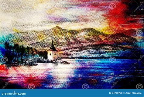 Lake With Mountains Drawing