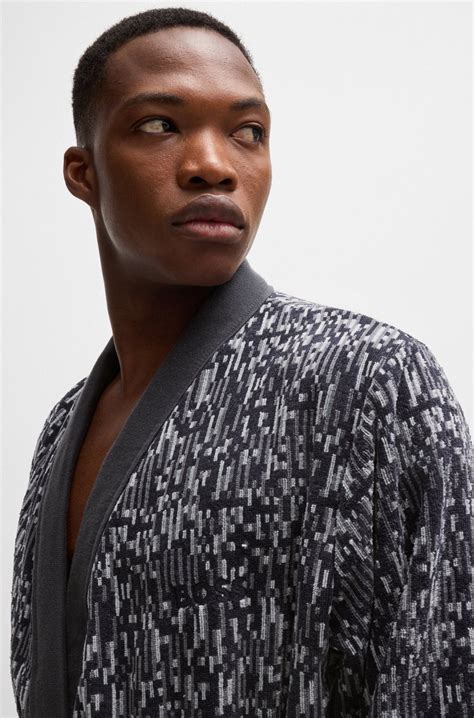 BOSS - Cotton-jacquard dressing gown with embroidered logo