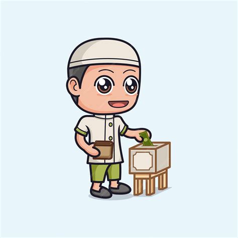 Cute cartoon muslim boy character charity | Premium Vector