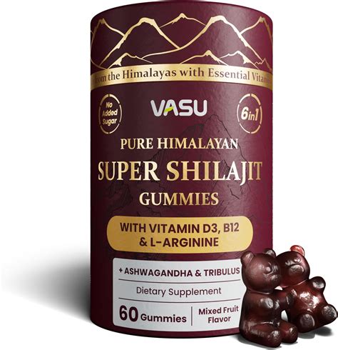 Amazon.com: Vasu 6 in 1 Pure Himalayan Gold Shilajit Gummies for Men & Women with Vitamin D3 ...