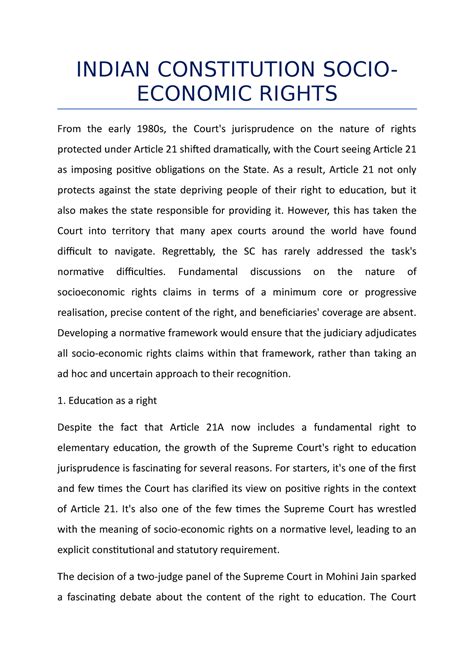 Indian Constitution Socio- Economic Rights - INDIAN CONSTITUTION SOCIO ...
