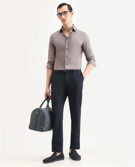 Buy Gunjo 25 - Dusky Brown Regular Fit Plain Shirt| Rare Rabbit