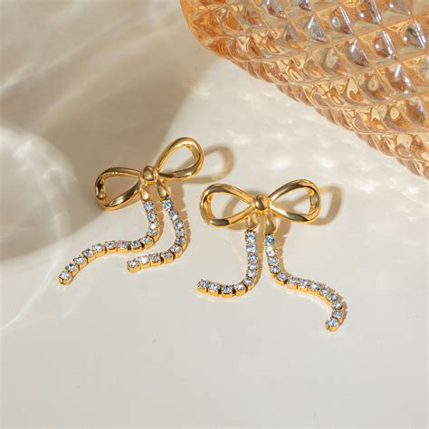 Anti Tarnish Gold Plated dainty-18k-gold-plated-bow-shaped-tassel-long ...