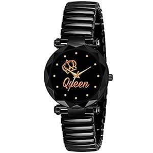 Buy CERO Woman's Black Cut Glass Dial Elastic Bend Analouge Watch for ...