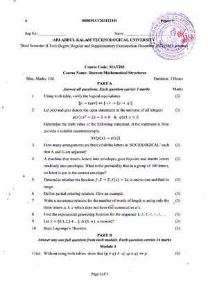 MAT203 - December 2023 Question Paper: Discrete Math Structures - Studocu