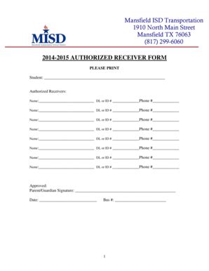 Mansfield ISD Authorized Receiver Form - Blank Fillable Template | Fill ...