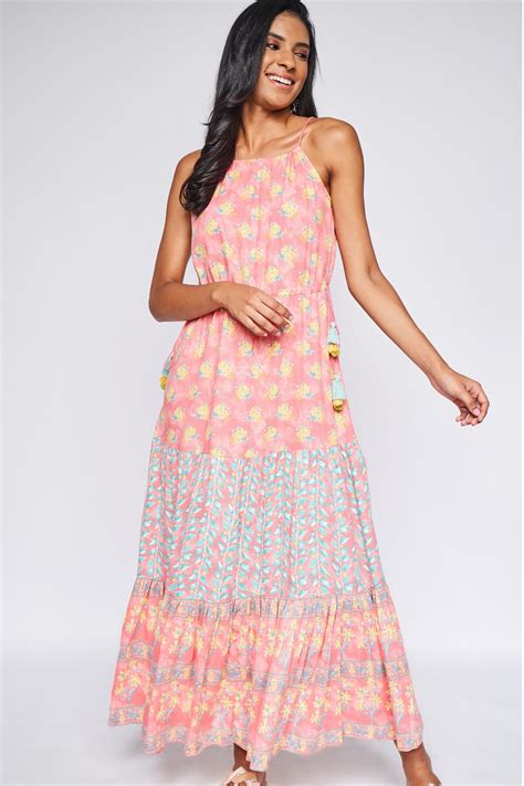 Buy Pink Floral Fit and Flare Gown Online at Best Price at Global Desi ...