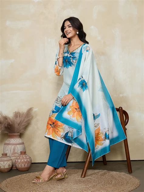 Roykals Trendy Elementary Designer Readymade Suit - Multi Blue Aura ...