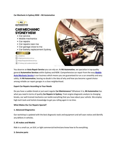 PPT - Car Mechanic in Sydney NSW – MJ Automotive PowerPoint Presentation - ID:13759426
