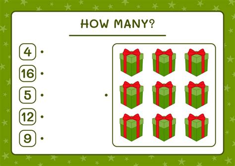 How many gift box, game for children. vector illustration, printable ...