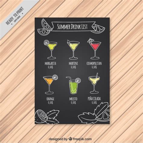 Summer drink list on a chalkboard | Premium Vector