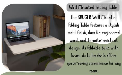 KRUGER Wall Mounted Folding Table 24(L) X 16(W) inch Matt Finish 100kg ...