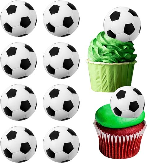 Amazon.com: Giantree 10 Pcs Soccer Ball Cupcake Toppers, 3D Foam Soccer Ball Cake Toppers Picks ...