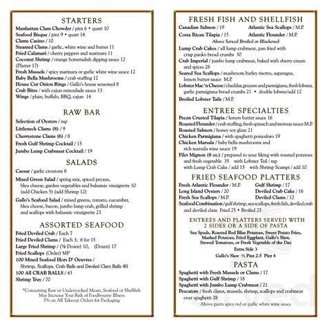 Gallo's Seafood menu in Philadelphia, Pennsylvania, USA