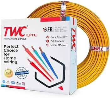 TWC Lite Single Core Electrical Wire |Yellow, 45 Meter, 0.75 SQ.MM ...