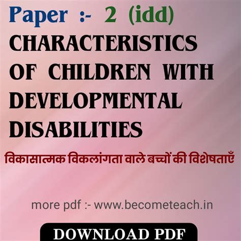 CHARACTERISTICS OF CHILDREN WITH DEVELOPMENTAL DISABILITIES NEW PDF