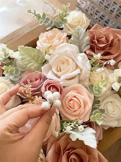 Pink Rose Artificial Flowers Dusty Fake Flower With Stems Bulk For DIY ...