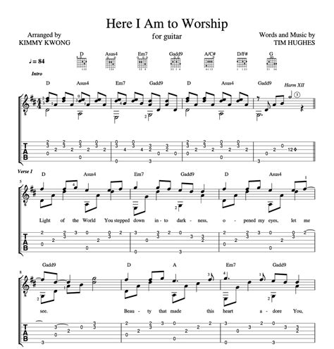 Guitar Chords Of Here I Am To Worship