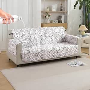HOKIPO Quilted Printed Waterproof Sofa Cover Mat for 3 Seater Sofa with ...