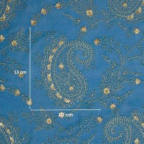 Afifa Jaal on Prussian Blue Semi Georgette Embroidered Fabric – Zarinama