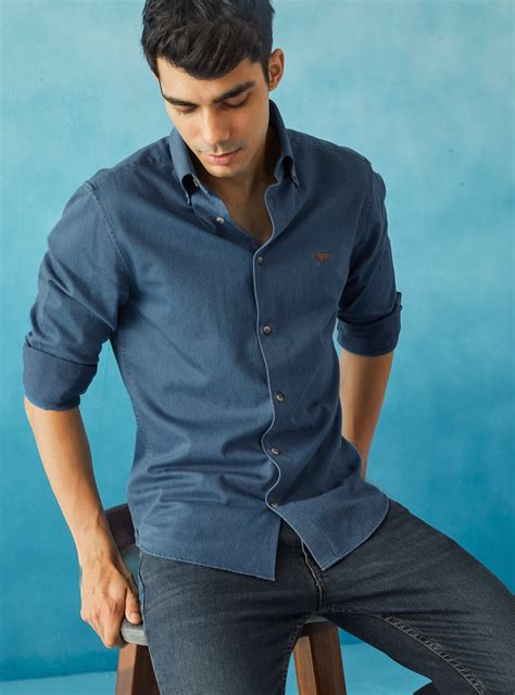 Buy Cobalt Indigo Shirt | Semi Formal Indigo Solid Shirts for Men ...