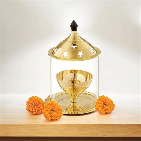 Brass Akhand Jyot with Borosilicate Glass for Desi Ghee | Timeshopee