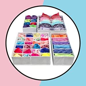 Vouch 4 Piece Non Woven Foldable Drawer Organizer with Compartments ...