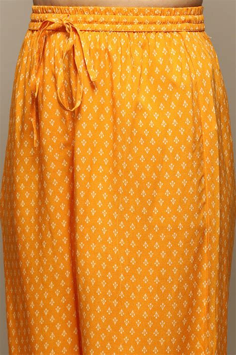 Orange Rayon Asymmetric Kurta Palazzo Suit Set
