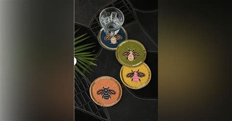 Amoliconcepts Bee Design Beaded Coasters (Set of 4) | LBB