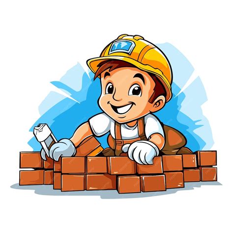 Trabajador de dibujos animados albañil muro de construcción aislado en ...
