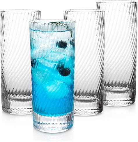 Amazon.com: INSETLAN Highball Glasses Drinking Glass Set Of 4, Elegant Ripple Glassware Tall ...