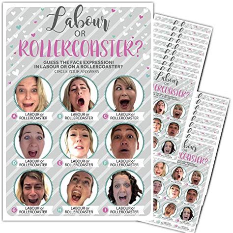 20 x (A5) Labour or Rollercoaster Baby Shower Game - Guess the face ...