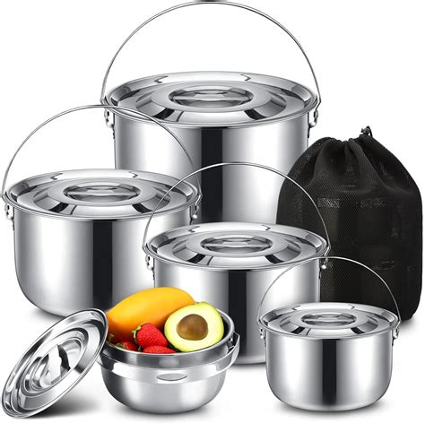 Amazon.com: Nuogo 4 Piece Camping Cookware Set 304 Stainless Steel ...
