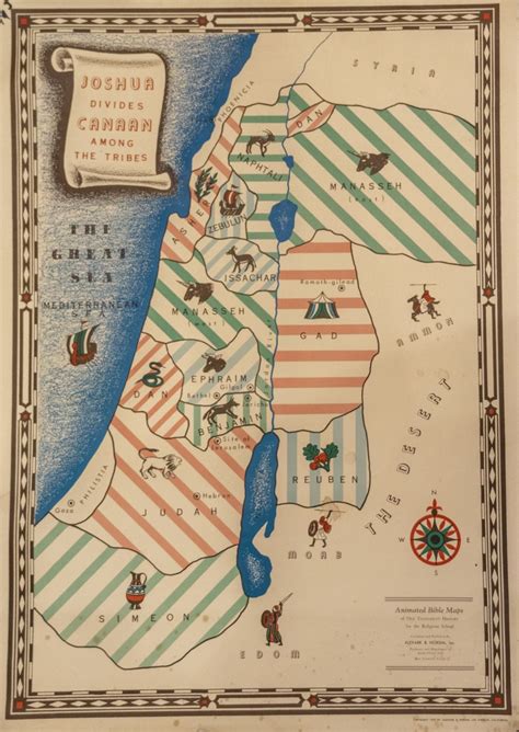 "RARE" Vintage Jewish Biblical Animated Poster Map Of 12 Tribes In The ...