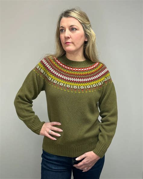 Harley of Scotland Women's Knitted Fair Isle Jumper (L5216/7) - Olive ...
