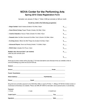 Fillable Online novabillings Spring 2015 Registration Form ...