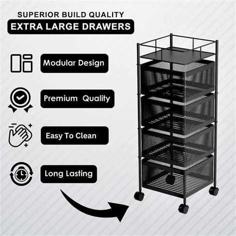 Buy LUXE HOME Metal 4-Tier Revolving Kitchen Storage Trolley from Luxe ...