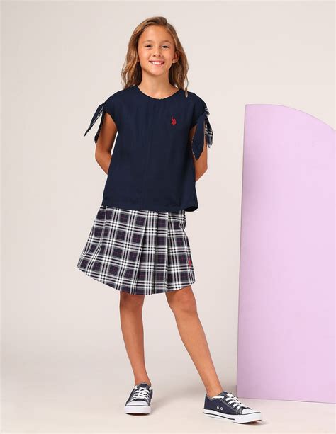 Buy Girls Girls Tie Up Sleeves Regular Top Blue|U.S. Polo Assn. India